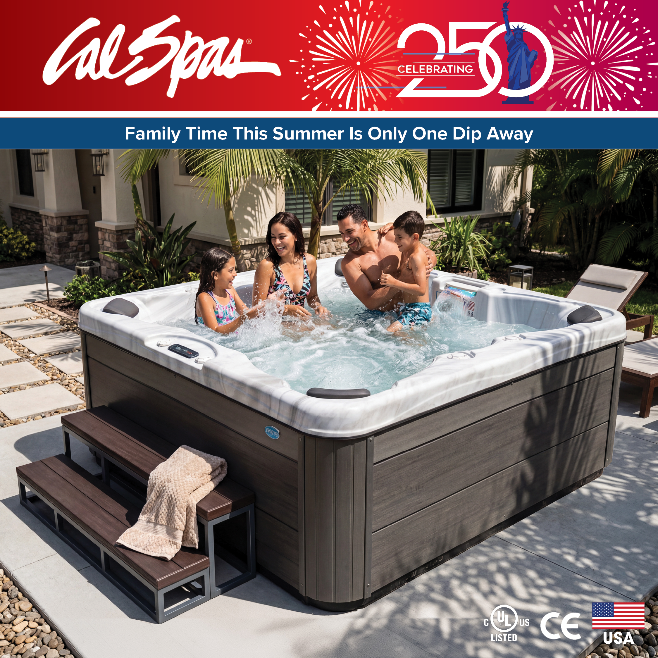 Calspas hot tub being used in a family setting - Manitoba